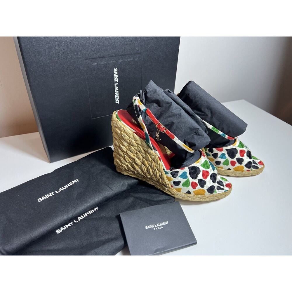 SAINT LAURENT Paloma Heart-Print Wedge Espadrilles Size 38.5 - Picture 2 of 12